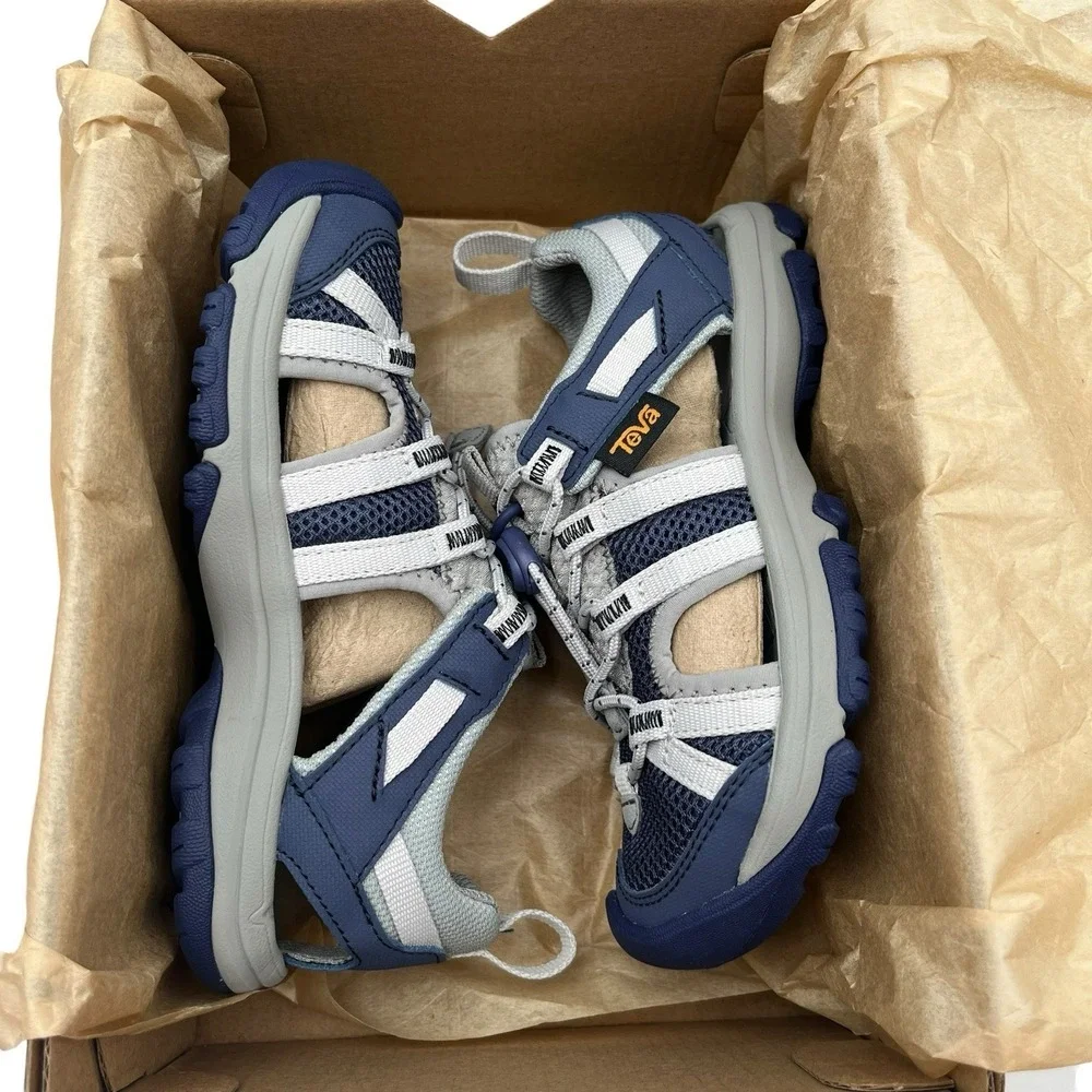 Teva Manatee Boys Girls Sport Sandals Size 11 Gray Navy Blue Closed Toe Shoes